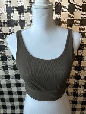 Offline by Aerie Ribbed Longline Sports Bra in Brown with Back Cutout